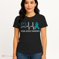 Heartbeat Sexual Assault Awareness Month Teal Ribbon Support Women's T-Shirt thumb 4