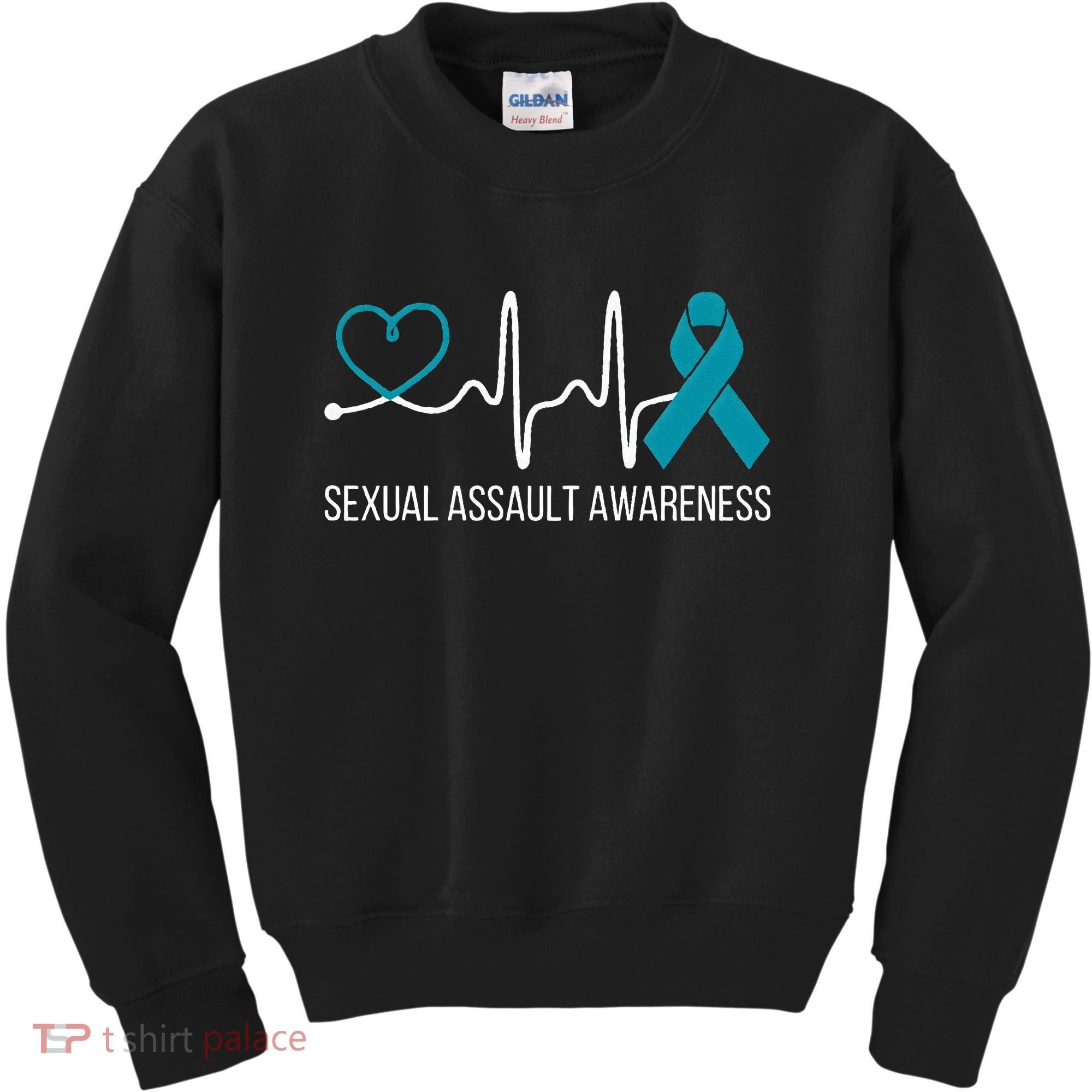 Heartbeat Sexual Assault Awareness Month Teal Ribbon Support Kids Sweatshirt