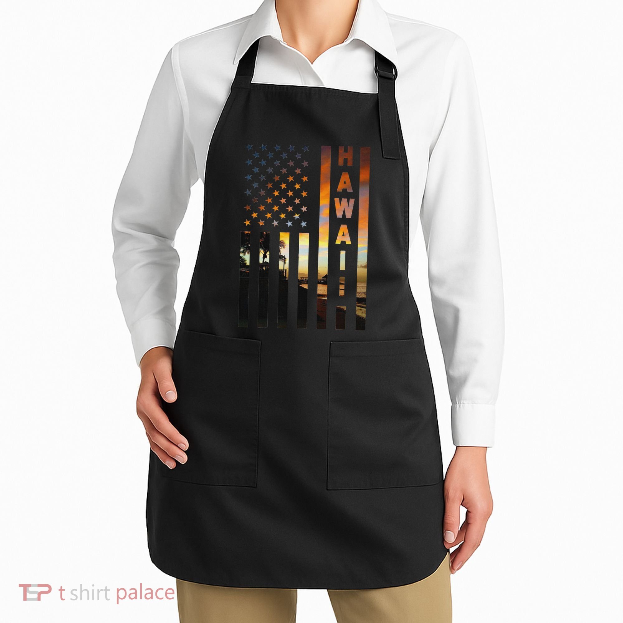 Hawaii Sunset American Flag Honolulu Hawaiian Island Apron