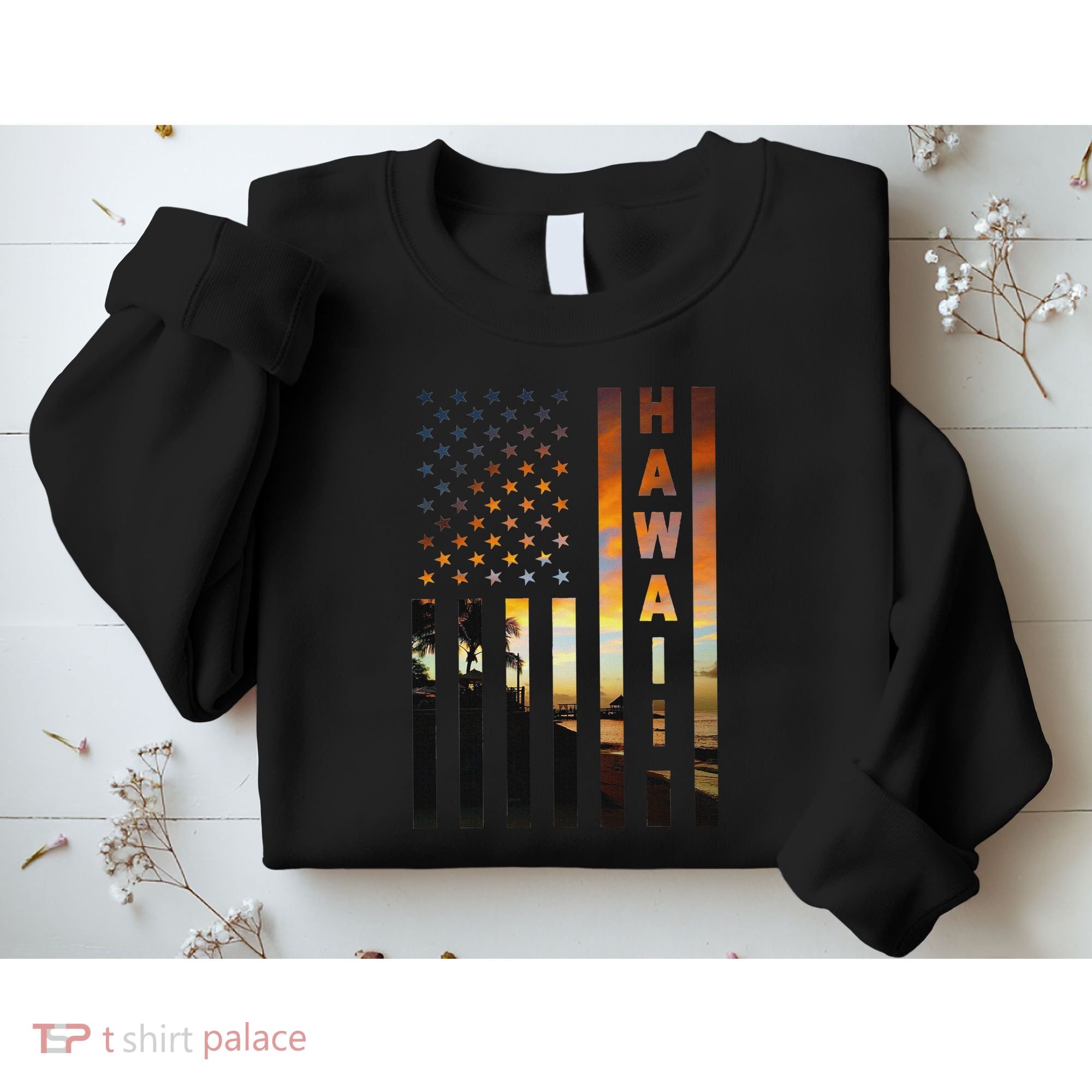 Hawaii Sunset American Flag Honolulu Hawaiian Island Sweatshirt