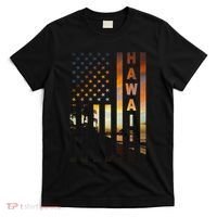 Hawaii Sunset American Flag Honolulu Hawaiian Island T-Shirt thumb 0