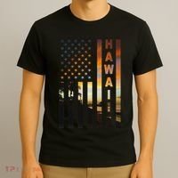 Hawaii Sunset American Flag Honolulu Hawaiian Island T-Shirt thumb 3