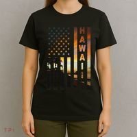 Hawaii Sunset American Flag Honolulu Hawaiian Island T-Shirt thumb 4