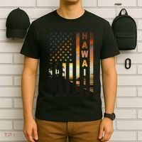 Hawaii Sunset American Flag Honolulu Hawaiian Island T-Shirt thumb 6