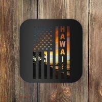 Hawaii Sunset American Flag Honolulu Hawaiian Island Coaster thumb 0