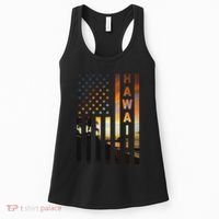 Hawaii Sunset American Flag Honolulu Hawaiian Island Women's Tank Top thumb 0