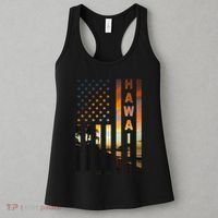 Hawaii Sunset American Flag Honolulu Hawaiian Island Women's Tank Top thumb 3