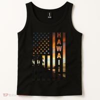 Hawaii Sunset American Flag Honolulu Hawaiian Island Tank Top thumb 2