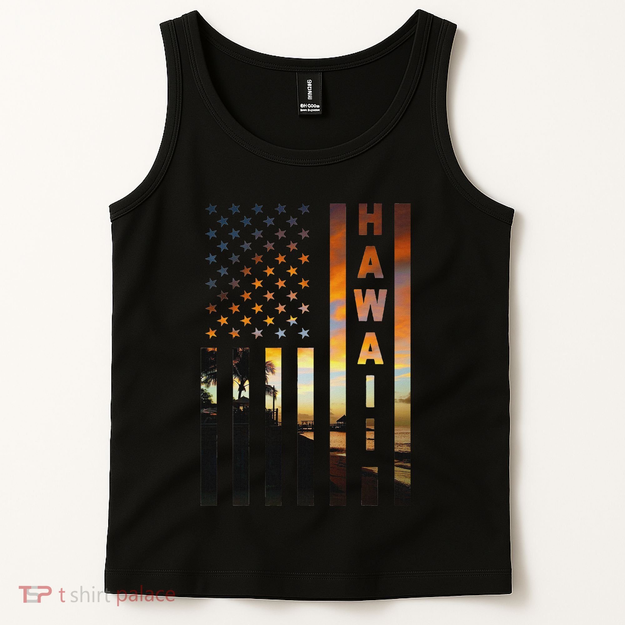 Hawaii Sunset American Flag Honolulu Hawaiian Island Tank Top