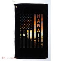 Hawaii Sunset American Flag Honolulu Hawaiian Island Golf Towel thumb 0