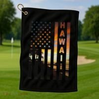 Hawaii Sunset American Flag Honolulu Hawaiian Island Golf Towel thumb 1