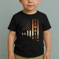 Hawaii Sunset American Flag Honolulu Hawaiian Island Toddler T-Shirt thumb 2