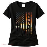 Hawaii Sunset American Flag Honolulu Hawaiian Island Women's T-Shirt thumb 0
