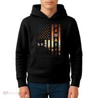 Hawaii Sunset American Flag Honolulu Hawaiian Island Kids Hoodie thumb 4