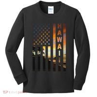 Hawaii Sunset American Flag Honolulu Hawaiian Island Kids Long Sleeve Shirt thumb 0