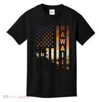 Hawaii Sunset American Flag Honolulu Hawaiian Island Kids T-Shirt thumb 0