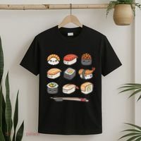Happy Sushi Anime Kawaii Set Japanese Food Lover Otaku Manga T-Shirt thumb 2