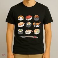 Happy Sushi Anime Kawaii Set Japanese Food Lover Otaku Manga T-Shirt thumb 3