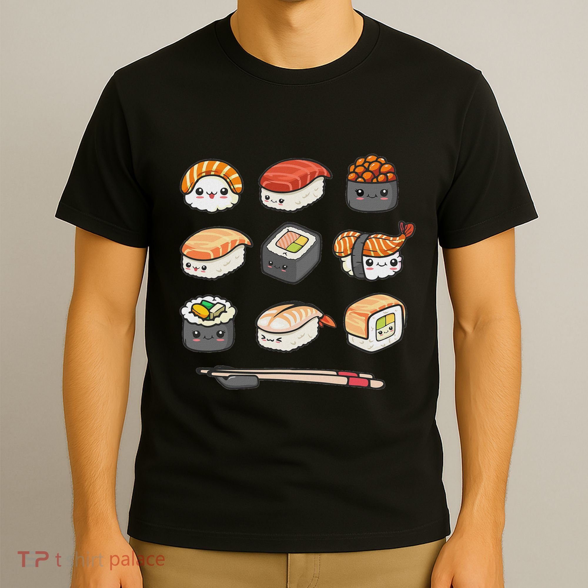 Happy Sushi Anime Kawaii Set Japanese Food Lover Otaku Manga T-Shirt
