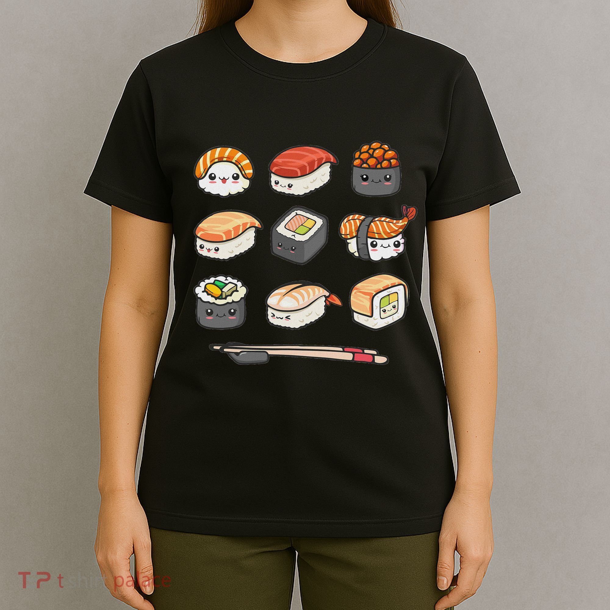 Happy Sushi Anime Kawaii Set Japanese Food Lover Otaku Manga T-Shirt