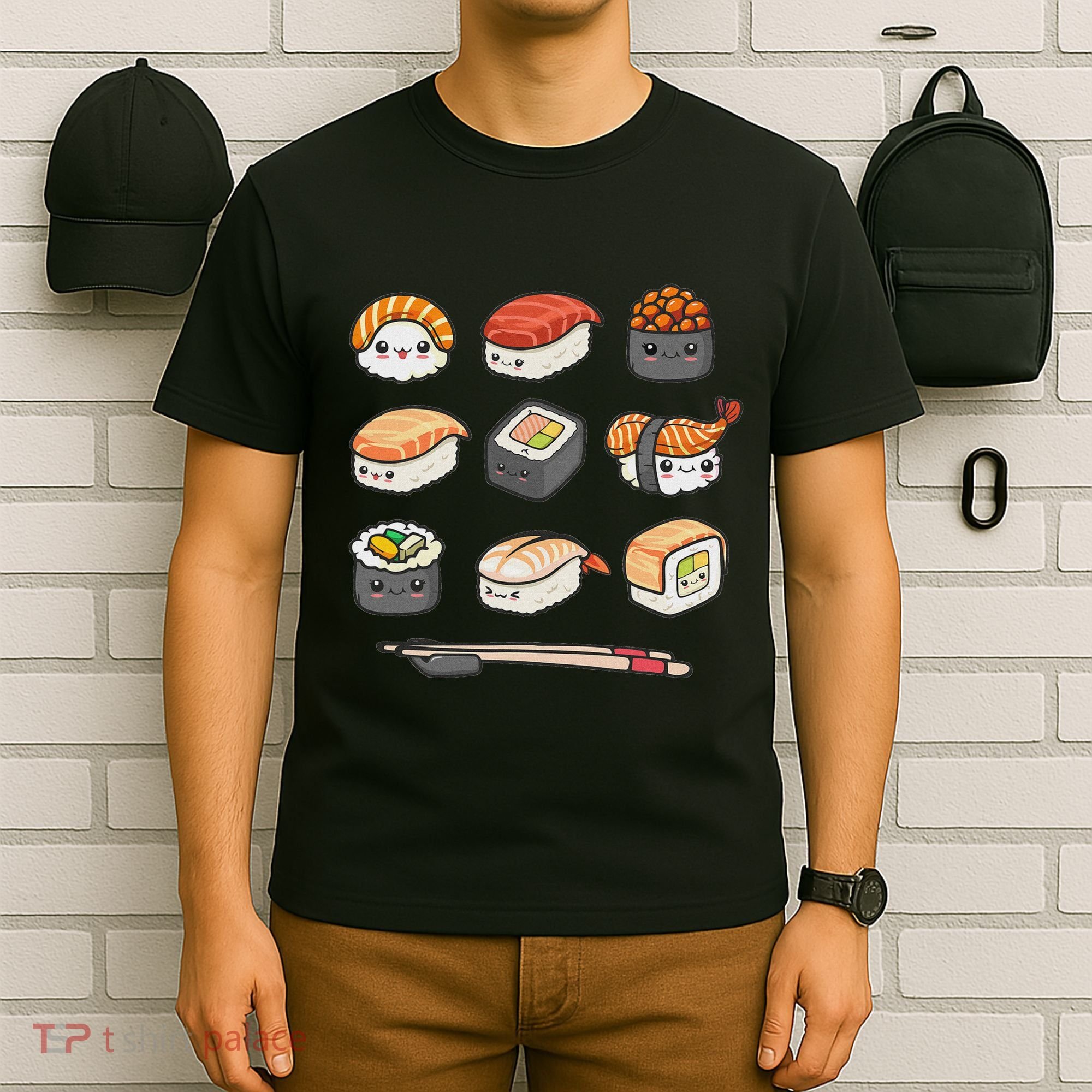 Happy Sushi Anime Kawaii Set Japanese Food Lover Otaku Manga T-Shirt