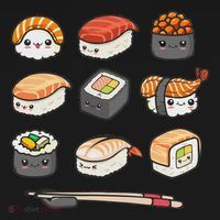 Happy Sushi Anime Kawaii Set Japanese Food Lover Otaku Manga T-Shirt thumb 7