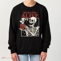 Halloween Staying Alive Skeleton Drink Coffee Funny Skeleton Women's Sweatshirt thumb 0