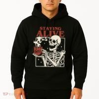 Halloween Staying Alive Skeleton Drink Coffee Funny Skeleton Hoodie thumb 2