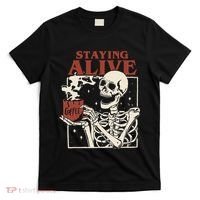 Halloween Staying Alive Skeleton Drink Coffee Funny Skeleton T-Shirt thumb 0