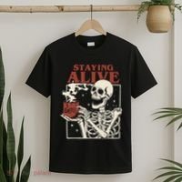 Halloween Staying Alive Skeleton Drink Coffee Funny Skeleton T-Shirt thumb 2
