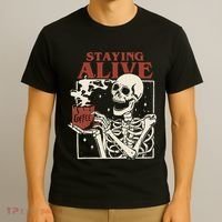 Halloween Staying Alive Skeleton Drink Coffee Funny Skeleton T-Shirt thumb 3