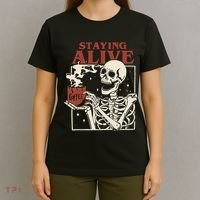 Halloween Staying Alive Skeleton Drink Coffee Funny Skeleton T-Shirt thumb 4