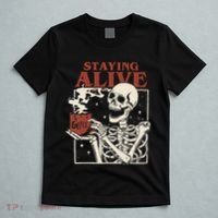 Halloween Staying Alive Skeleton Drink Coffee Funny Skeleton T-Shirt thumb 5