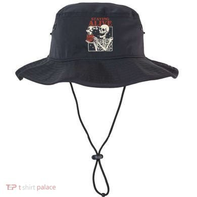 Halloween Staying Alive Skeleton Drink Coffee Funny Skeleton Bucket Hat
