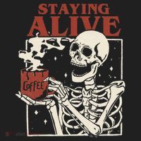 Halloween Staying Alive Skeleton Drink Coffee Funny Skeleton Beanie thumb 2