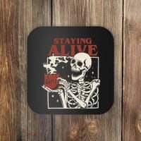 Halloween Staying Alive Skeleton Drink Coffee Funny Skeleton Coaster thumb 0