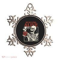 Halloween Staying Alive Skeleton Drink Coffee Funny Skeleton Ornament thumb 0