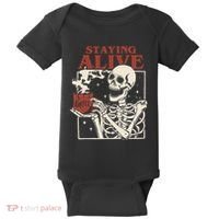 Halloween Staying Alive Skeleton Drink Coffee Funny Skeleton Baby Bodysuit thumb 0