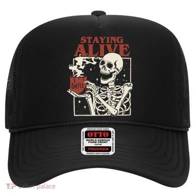 Halloween Staying Alive Skeleton Drink Coffee Funny Skeleton Hat