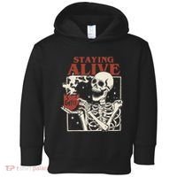 Halloween Staying Alive Skeleton Drink Coffee Funny Skeleton Toddler Hoodie thumb 0