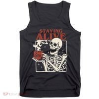 Halloween Staying Alive Skeleton Drink Coffee Funny Skeleton Tank Top thumb 0