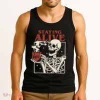 Halloween Staying Alive Skeleton Drink Coffee Funny Skeleton Tank Top thumb 3