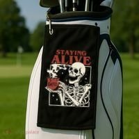 Halloween Staying Alive Skeleton Drink Coffee Funny Skeleton Golf Towel thumb 2