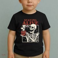 Halloween Staying Alive Skeleton Drink Coffee Funny Skeleton Toddler T-Shirt thumb 2
