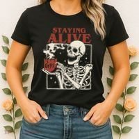 Halloween Staying Alive Skeleton Drink Coffee Funny Skeleton Women's T-Shirt thumb 2