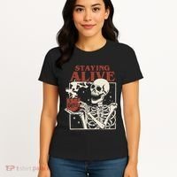 Halloween Staying Alive Skeleton Drink Coffee Funny Skeleton Women's T-Shirt thumb 4
