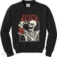Halloween Staying Alive Skeleton Drink Coffee Funny Skeleton Kids Sweatshirt thumb 0