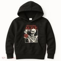 Halloween Staying Alive Skeleton Drink Coffee Funny Skeleton Kids Hoodie thumb 0