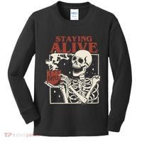 Halloween Staying Alive Skeleton Drink Coffee Funny Skeleton Kids Long Sleeve Shirt thumb 0
