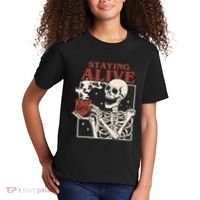 Halloween Staying Alive Skeleton Drink Coffee Funny Skeleton Kids T-Shirt thumb 2